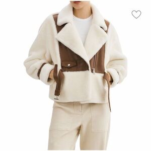 LAMARQUE Elody Cream Faux-Shearling Biker Jacket